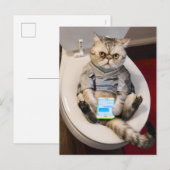 Kat op toilet uitnodiging briefkaart (Voorkant / Achterkant)