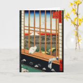 Kat op Venster met Uitzicht van MT Fuji door Kaart (Gele Bloem)