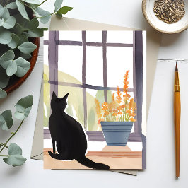 Kat op vensterbank | Silhouette Waterverf  Briefkaart