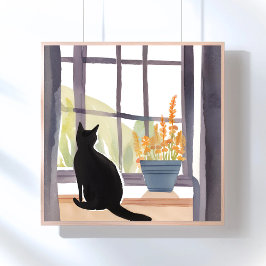 Kat op vensterbank | Silhouette Waterverf  Perfect Poster