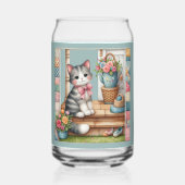 Kat op veranda met bloemenpatchwork scène blikvorm glas (Voorkant)