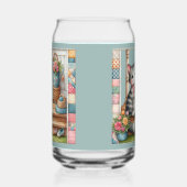 Kat op veranda met bloemenpatchwork scène blikvorm glas (Links)