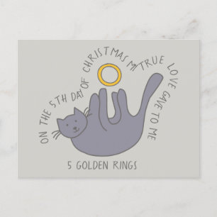 Kat op vijfde dag, vijf kerst met gouden koningen briefkaart