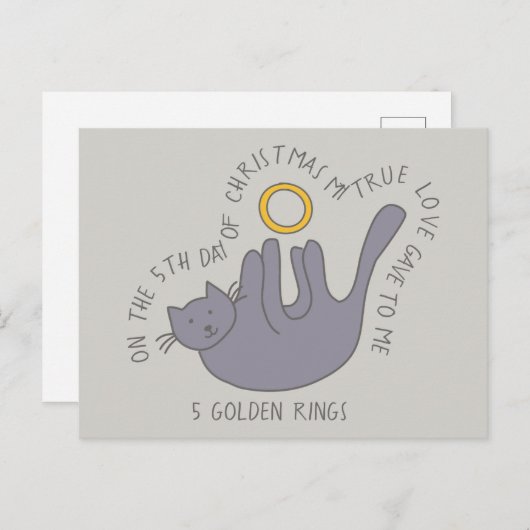Kat op vijfde dag, vijf kerst met gouden koningen briefkaart (Voorkant / Achterkant)