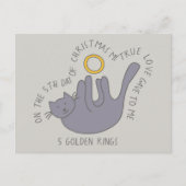 Kat op vijfde dag, vijf kerst met gouden koningen briefkaart (Voorkant)
