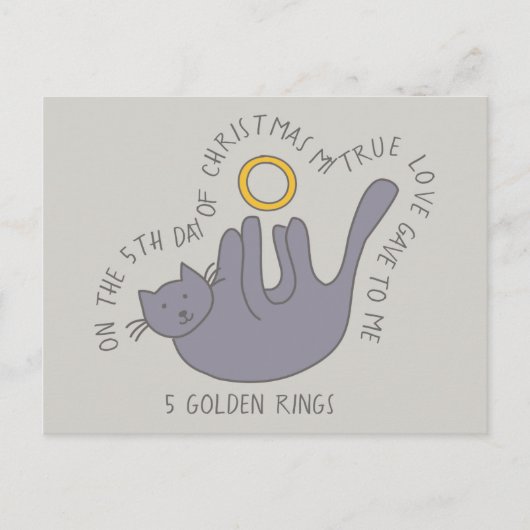 Kat op vijfde dag, vijf kerst met gouden koningen briefkaart (Voorkant)