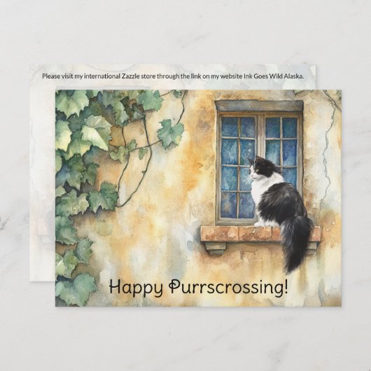 Kat op Windowsill Postcrossing - Briefkaart (Voorkant / Achterkant)