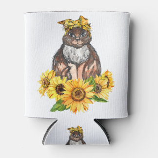 Kat op zonnebloem Hippie Shirt Cute Cat Lover Gift Blikjeskoeler