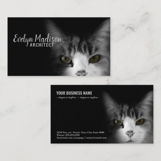 Kat op zwarte achtergrond visitekaartje (Voorkant / Achterkant)