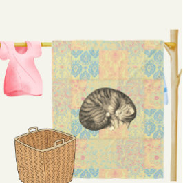 Kat opgerold slapend op quilt schattig knus fleece deken