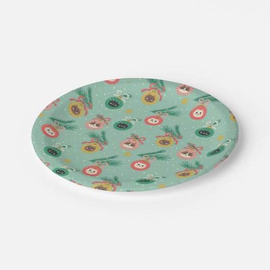 Kat Ornamenten op boompatroon Papieren Bordje (Gekanteld)