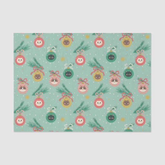 Kat Ornamenten op boompatroon Tissuepapier (Voorkant)