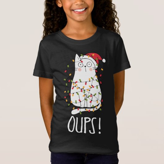 Kat Oups! Witte kat omhoog gedraaid in kerstboom L T-shirt (Voorkant)