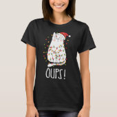 Kat Oups! Witte kat omhoog gedraaid in kerstboom L T-shirt (Voorkant)