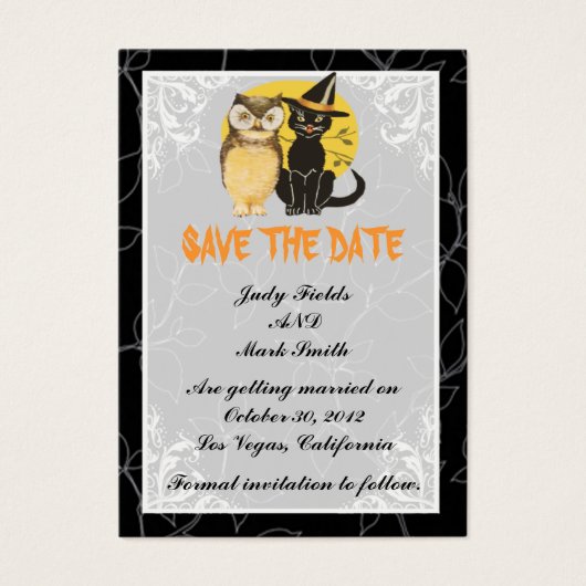 Kat & Owl Halloween Wedding sparen de Datum Kaart (Voorkant)