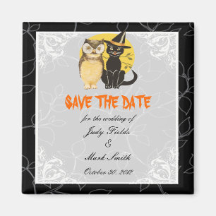 Kat & Owl Halloween Wedding sparen de Datum Magnet