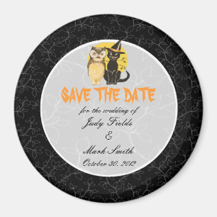 Kat & Owl Halloween Wedding sparen de Datum Magnet