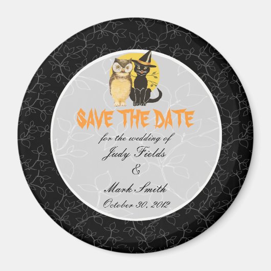 Kat & Owl Halloween Wedding sparen de Datum Magnet (Voorkant)