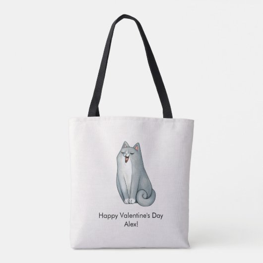 Kat Paar Liefhebbers Schattige Funny Happy Valenti Tote Bag (Achterkant)