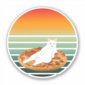 Kat paardrijden pizza retro sticker (Voorkant)