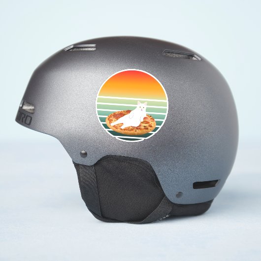 Kat paardrijden pizza retro sticker (Helm Zijkant)