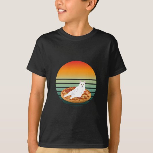 Kat paardrijden pizza retro t-shirt (Voorkant)
