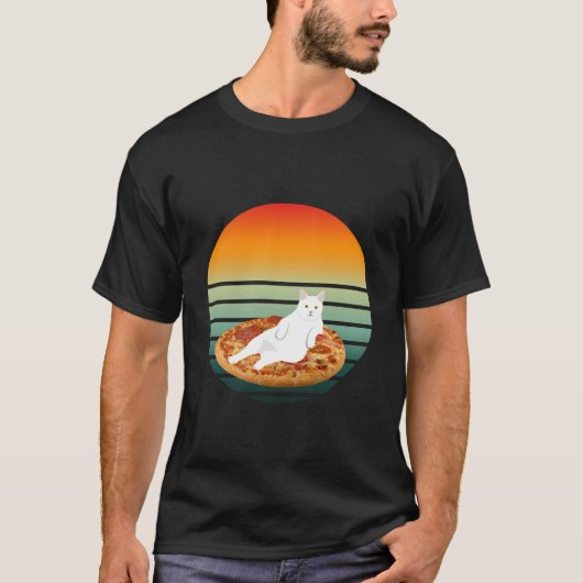 Kat paardrijden pizza retro t-shirt (Voorkant)