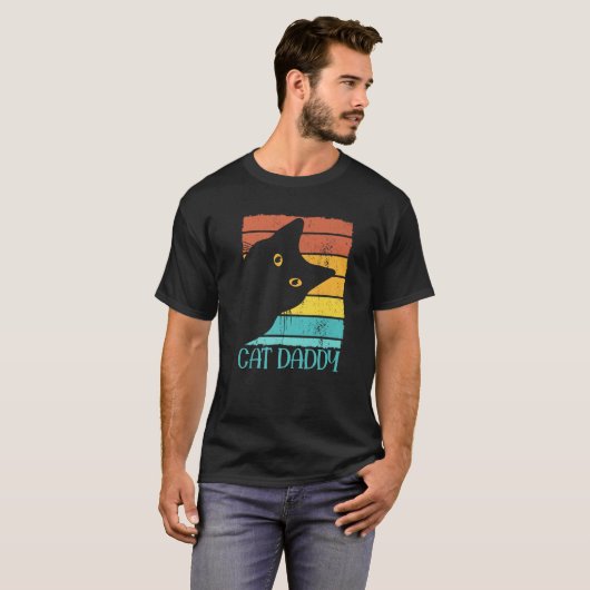Kat Papa  Kat 80S Retrostijl, grappige kat D T-shirt (Voorkant volledig)