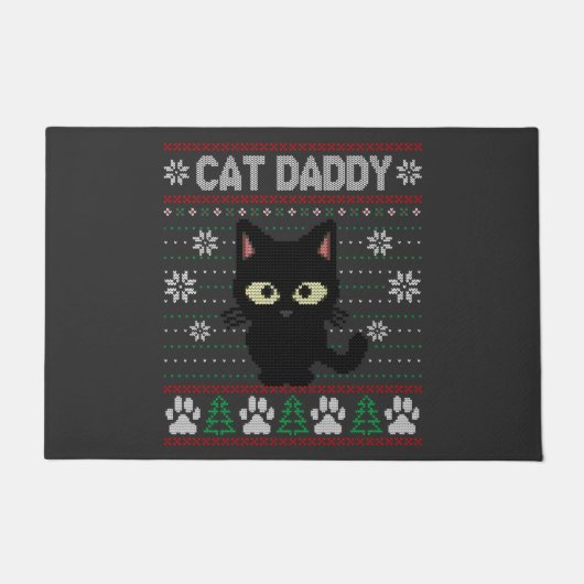 Kat Papa Oegly kerstkeuken Pajama Kitty Cat Deurmat (Voorkant)
