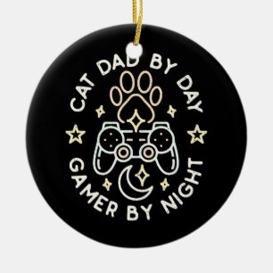 Kat papa op dag gamer bij nacht pappie spelen Love Keramisch Ornament