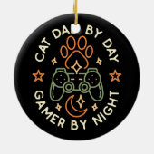 Kat papa op dag gamer bij nacht videogames keramisch ornament (Achterkant)