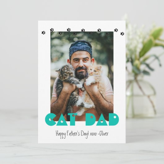 Kat papa | Pawprinters | Aangepaste Vaderdag Feestdagenkaart (Staand voorkant)