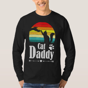 Kat papa Retro vervormde zon met hand en kat P T-shirt