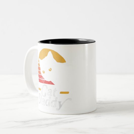 Kat Papa  tachtig stijl Kat Retro Tweekleurige Koffiemok (Voorkant links)