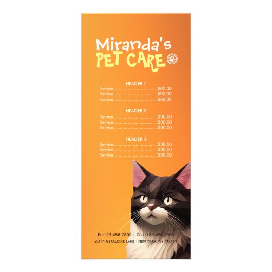 Kat Paper Carft Pet Care Animal Clinic Price List Reclamekaart (Voorkant)