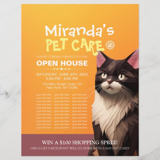 Kat Paper Carves Pet Care Animal Clinic Open House Flyer (Voorkant)