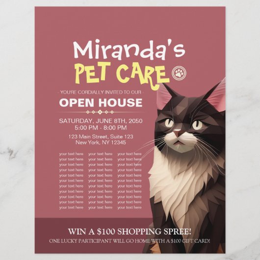 Kat Paper Carves Pet Care Animal Clinic Open House Flyer (Voorkant)