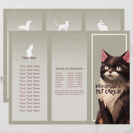 Kat Paper Cut Art Pet Care Animal Klinische brochu (Voorkant / Achterkant)