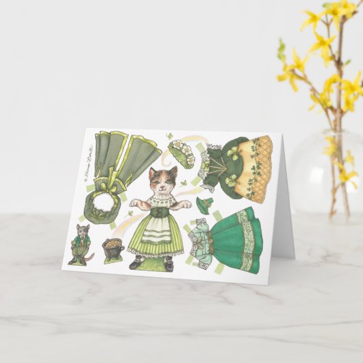 Kat Paper Doll St. Patrick's Day Kaart (Gele Bloem)