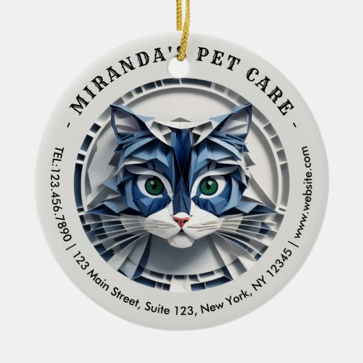 Kat Papier Origami Pet Care Grooming Dierenkliniek Keramisch Ornament (Voorkant)