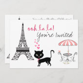 Kat Paris Birthday Invitation Kaart (Voorkant / Achterkant)