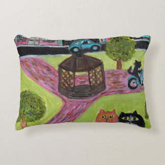 Kat Park Fun Folk Art Cat Painting Town Square Accent Kussen