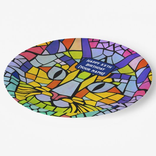Kat Party for any Gender / Age - Cheerful Mosaic Papieren Bordje (Gekanteld)