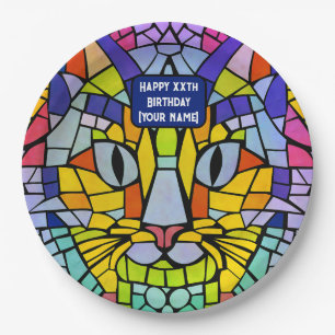 Kat Party for any Gender / Age - Cheerful Mosaic Papieren Bordje