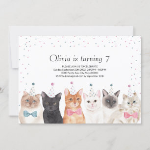 Kat Party Invitation, Cat Birthday Uitnodiging