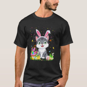 Kat Pasen Eierjacht Konijn Oor Kat Gelukkig Pasen T-shirt