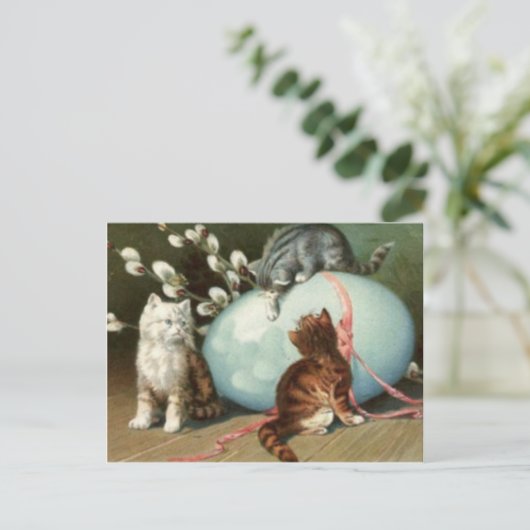 Kat Pasen van het katje kleurde Geschilderd Ei Feestdagenkaart (Staand voorkant)