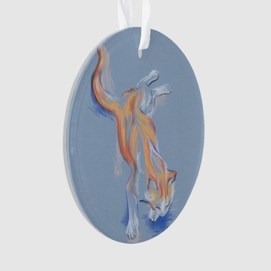 Kat Pastel Oranje en witte tablet in blauw Ornament (voorkant)