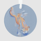 Kat Pastel Oranje en witte tablet in blauw Ornament (achterkant)