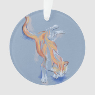 Kat Pastel Oranje en witte tablet in blauw Ornament